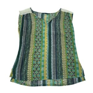 Prana Striped Floral Sleeveless Blouse in Green, Teal, Yellow